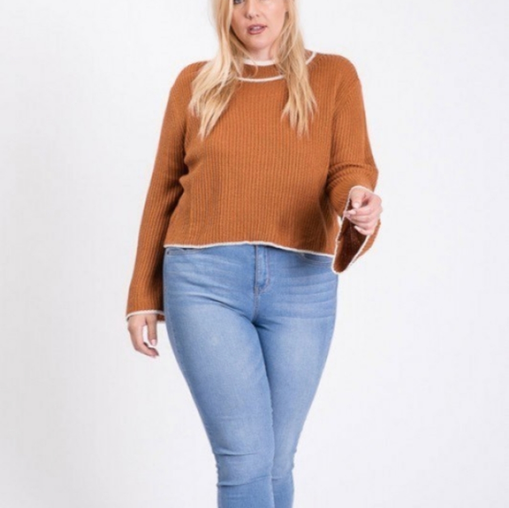 Camel Ribbed Mock Neck Plus Size crop sweater - Picture 7 of 9